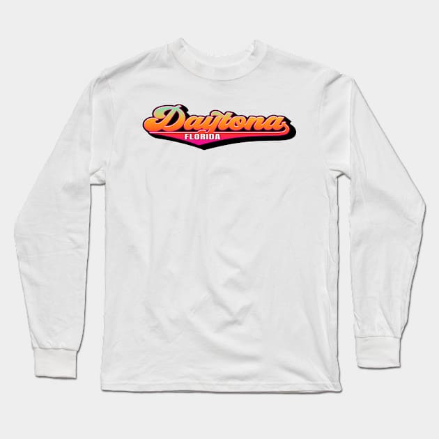 Daytona Florida Beach Vintage 70's Style Long Sleeve T-Shirt by TravelTime